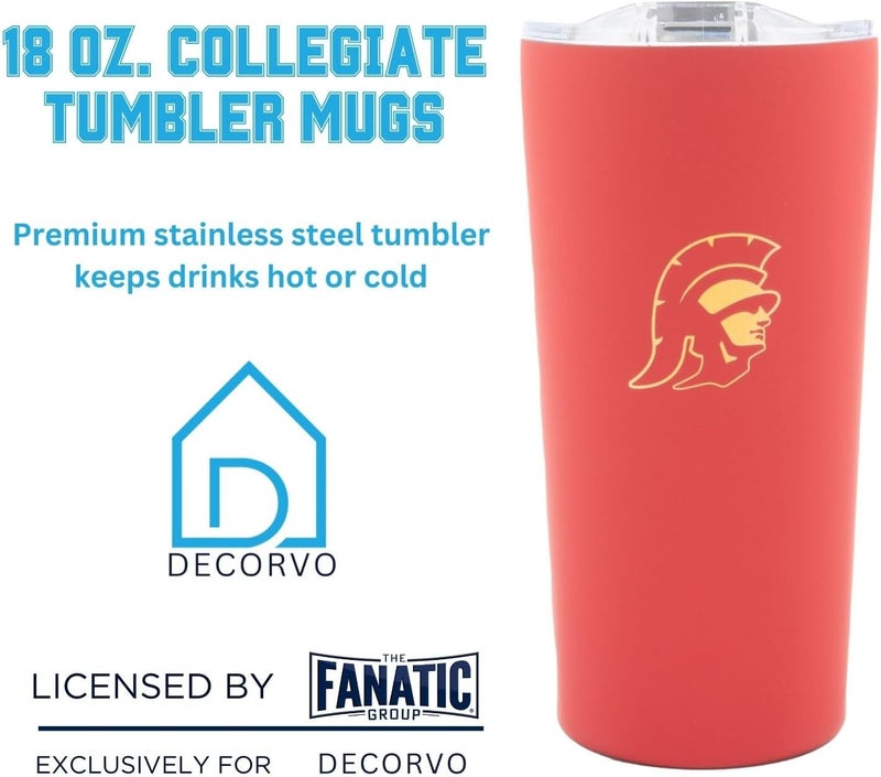 Decorvo Officially Licensed Collegiate Stainless Steel Tumbler - Double Walled Insulated Travel Tumbler with Slide Lid - 18 oz (Southern California Logo - Red) - Image 2